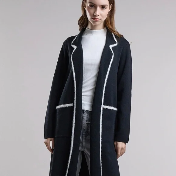 BNWOT Zara Elegant Black and White Trim Women's Knit Coat - Picture 1 of 4